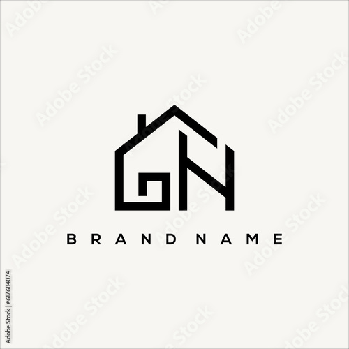 GH GN initials and minimalist home logo vector
