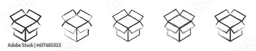 Hand drawn open box icon set. Vector illustration.