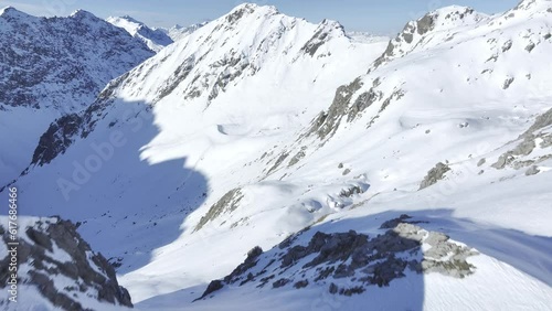 View over the Rhaetian Alps near Schanfigg, drone image, Haupter Taelli, Davos, Grisons, Switzerland, Europe photo