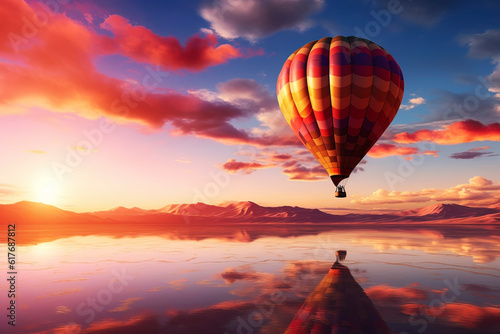 Hot air balloon in the beautiful sky. Generative AI © Artsiom P