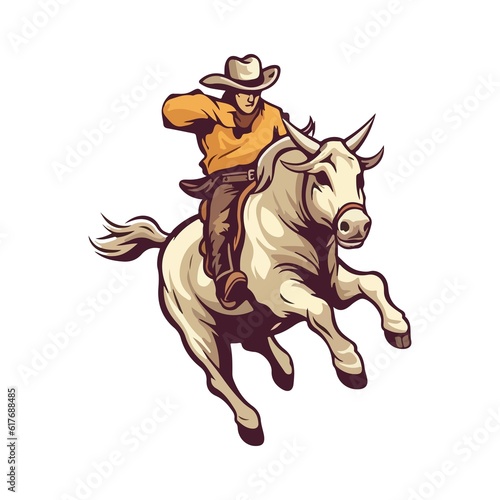 Cowboy rodeo ride bull western illustration