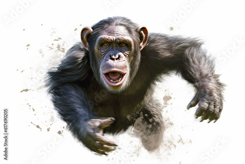 Image of chimpan monkey with his mouth wide open. Generative AI.