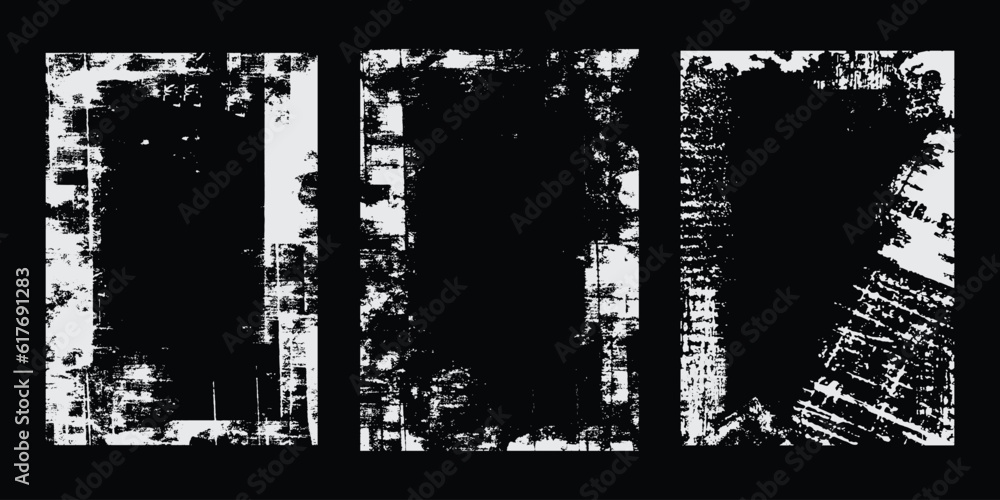 Fototapeta premium Overlay textures set stamp with grunge effect. Old damage Dirty grainy and scratches. Set of different distressed black grain texture. Distress overlay vector textures. 