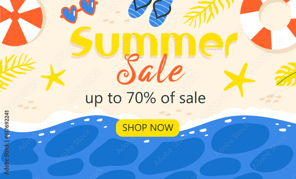 Naklejka premium Summer sale vector banner background with summer element. Vector Illustration