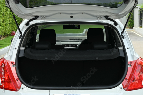 rear view of the car open trunk The exterior of a modern, modern car empty trunk.