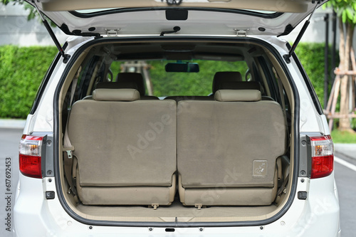 rear view of the car open trunk The exterior of a modern, modern car empty trunk. © chatchai