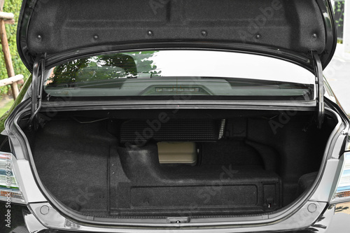 rear view of the car open trunk The exterior of a modern, modern car empty trunk.