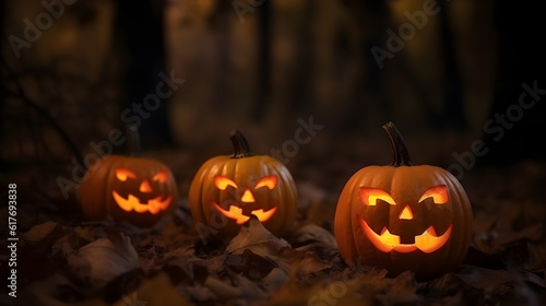 halloween pumpkin on a black background created with Generative AI © kimly