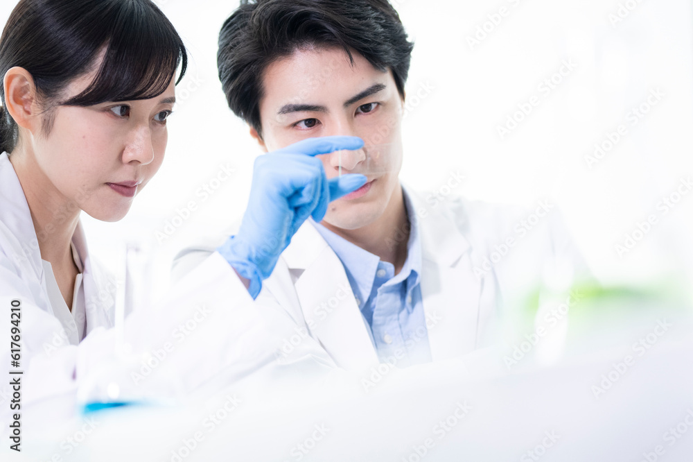 Scientists discussing progress in the laboratory