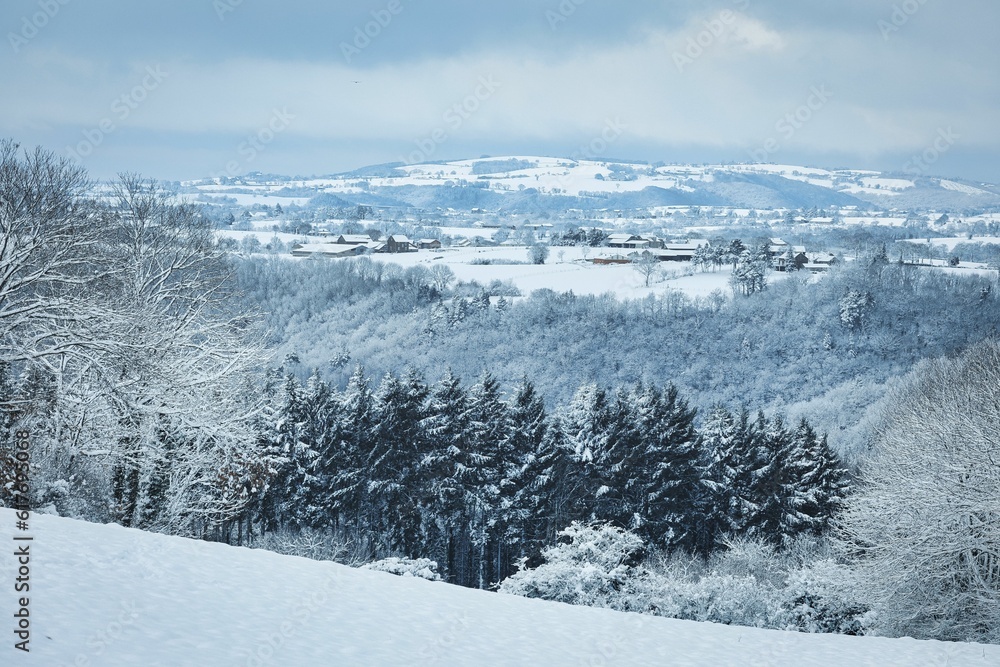 Winter wonderland with beautiful snow-covered landscape