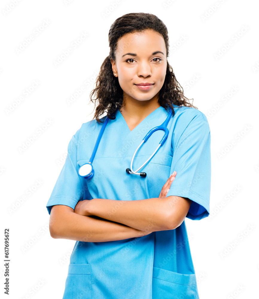 Nurse portrait, woman and arms crossed with a smile from healthcare and wellness career in studio. Young female employee, nursing worker and white background and feeling proud and confident from job Nurse portrait, woman and arms crossed with a smile from healthcare and wellness career in studio. Young female employee, nursing worker and white background and feeling proud and confident from job