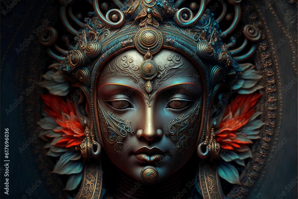 AI generated illustration of an abstract intricate Buddha sculpture face