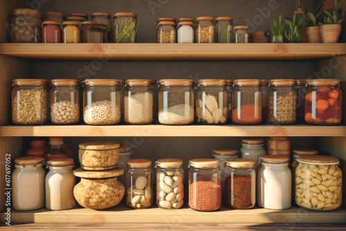 a close-up shot of an organized pantry shelves