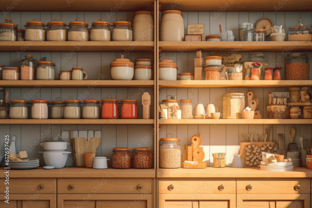 a close-up shot of an organized pantry shelves