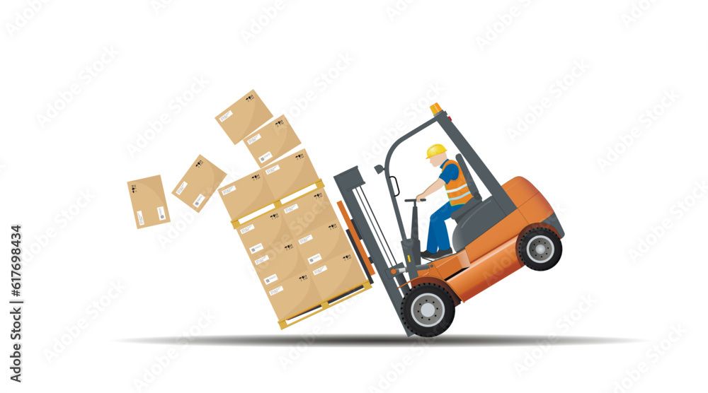 Dangers when working with a forklift. Observe the permitted load capacity.