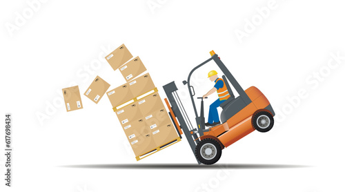 Dangers when working with a forklift. Observe the permitted load capacity.