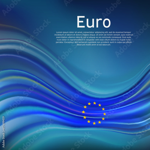 EU flag background. Abstract European Union flag in the blue sky. National holiday card design. Business brochure design. State banner, eu poster, patriotic cover, flyer. Vector illustration