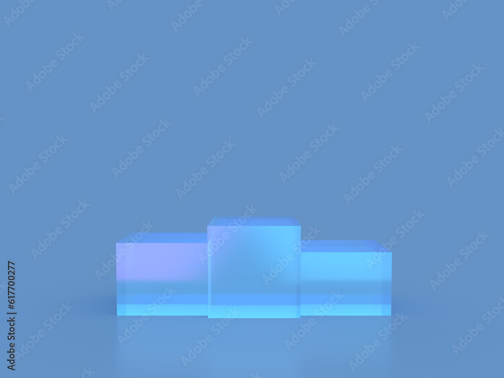 3D illustration of a crystal glass podium illuminated by fantastic lights 3D illustration of a crystal glass podium illuminated by fantastic lights