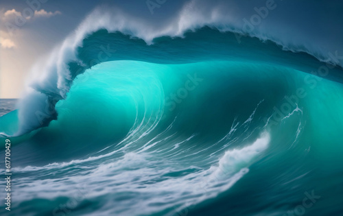 Splash blue wave in the sea, Generative AI Illustration.