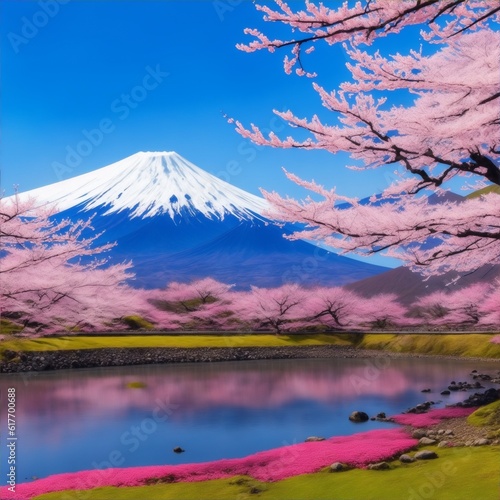 The white Japanese apricot blossom and Mt fuji;Generated to AI