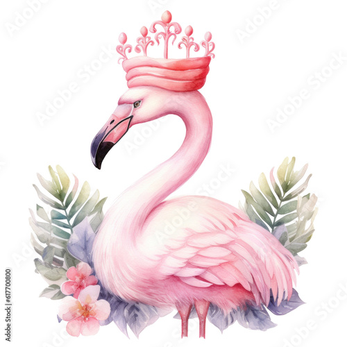 Wallpaper Mural Cute watercolor flamingo princess. Illustration AI Generative Torontodigital.ca