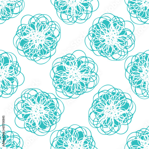 Abstract blue white flower vector seamless pattern background. Modern scribble effect florals on white backdrop. Wildflower design. Botanical summer flowers cottagecore duotone repeat