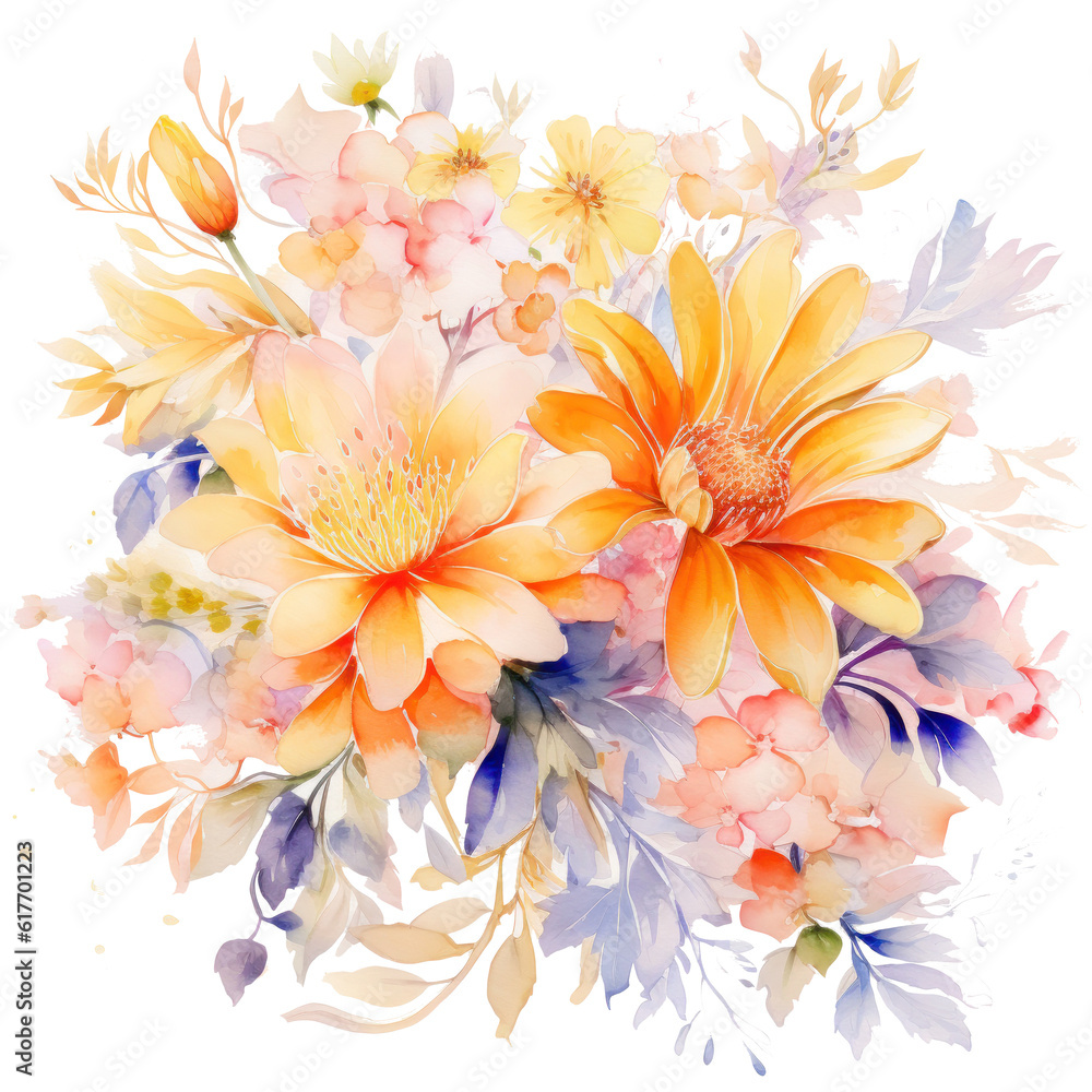 Obraz premium Watercolor floral background. Illustration AI Generative.