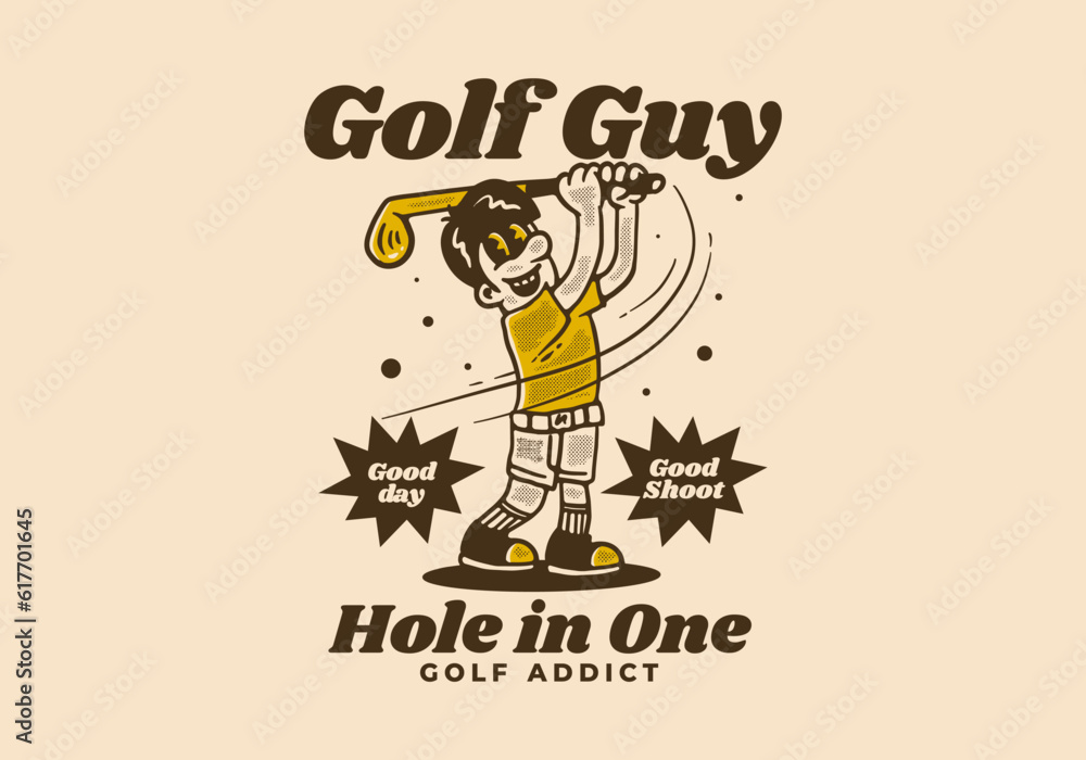 Mascot character design of a guy holding a golf stick Mascot character design of a guy holding a golf stick