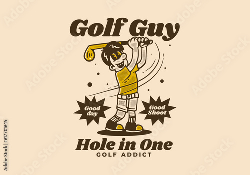 Mascot character design of a guy holding a golf stick