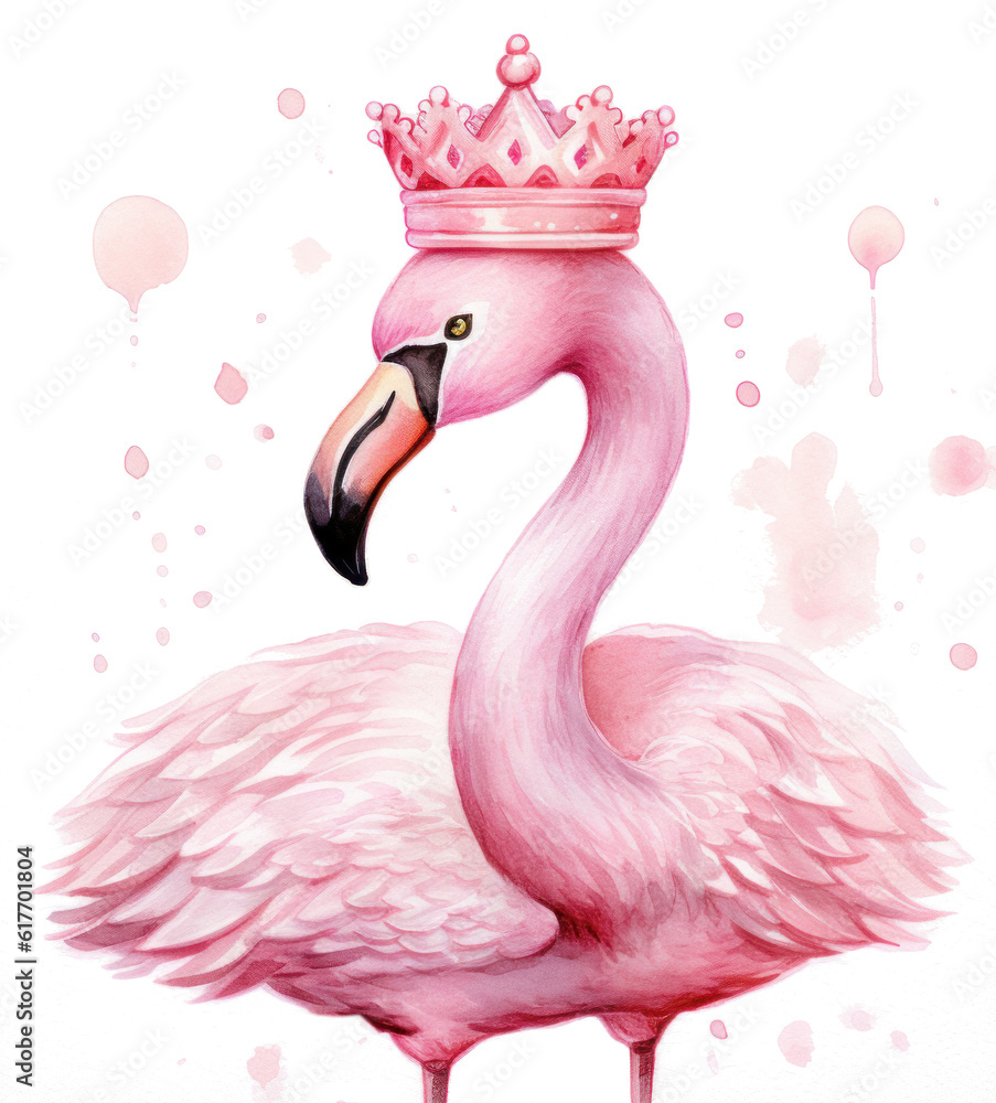 Fototapeta premium Cute watercolor flamingo princess. Illustration AI Generative