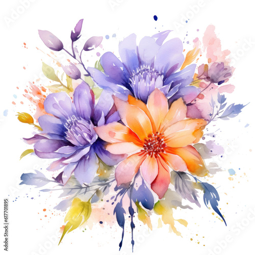 Watercolor floral background. Illustration AI Generative. © olegganko