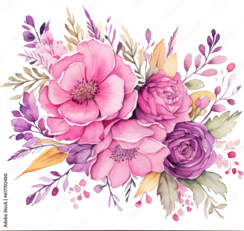 Fototapeta premium Watercolor floral background. Illustration AI Generative.