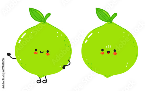 Cute funny lime character. Vector hand drawn cartoon kawaii character illustration icon. Isolated on white background. Lime character concept