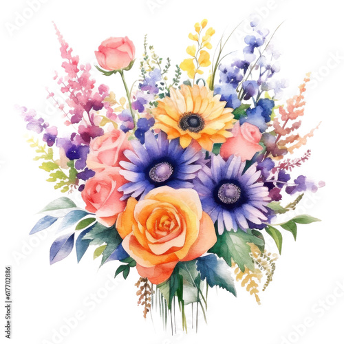 Watercolor flower bouquet. Illustration AI Generative.