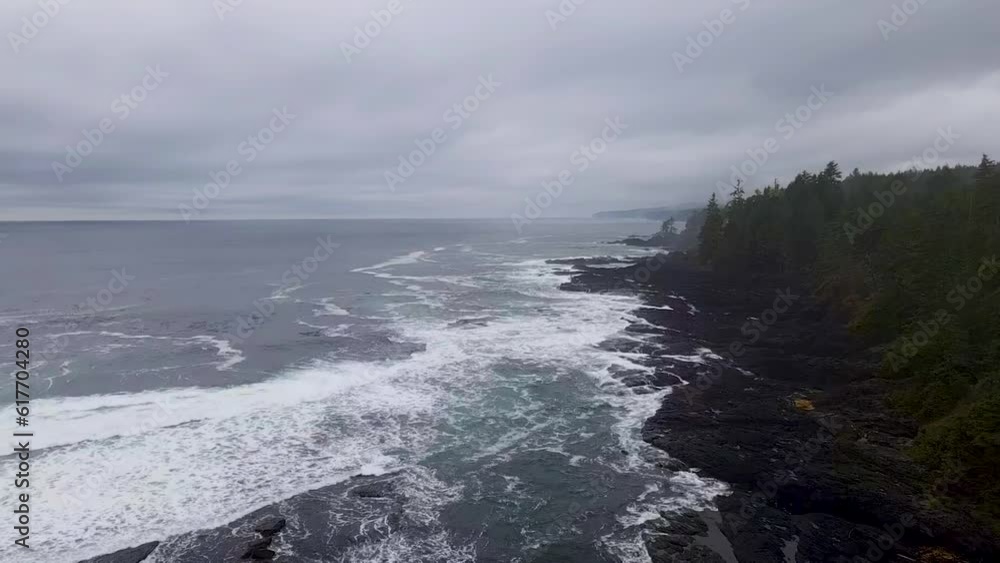 Aerial view of the Pacific Ocean Coast. Vancouver Island, British Columbia, Canada, Drone 4K cinematic footage. Canadian landscape and wild nature from above Aerial view of the Pacific Ocean Coast. Vancouver Island, British Columbia, Canada, Drone 4K cinematic footage. Canadian landscape and wild nature from above