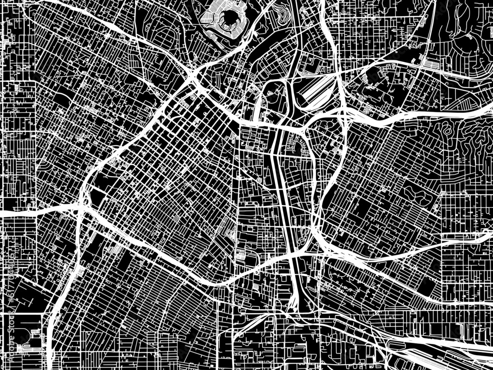 Vector road map of the city of  Los Angelos Center California in the United States of America with white roads on a black background.