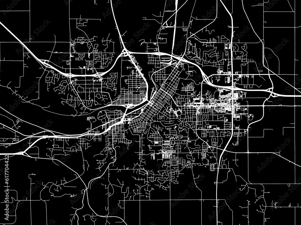 Vector road map of the city of  Mankato Minnesota in the United States of America with white roads on a black background.