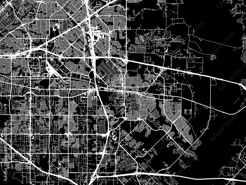 Vector road map of the city of  Mesquite Texas in the United States of America with white roads on a black background.
