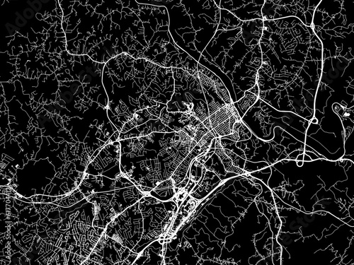Vector road map of the city of Lynchburg Virginia in the United States of America with white roads on a black background.