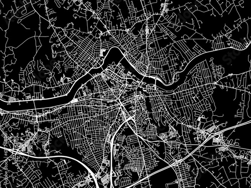 Vector road map of the city of  Lowell Massachusetts in the United States of America with white roads on a black background.