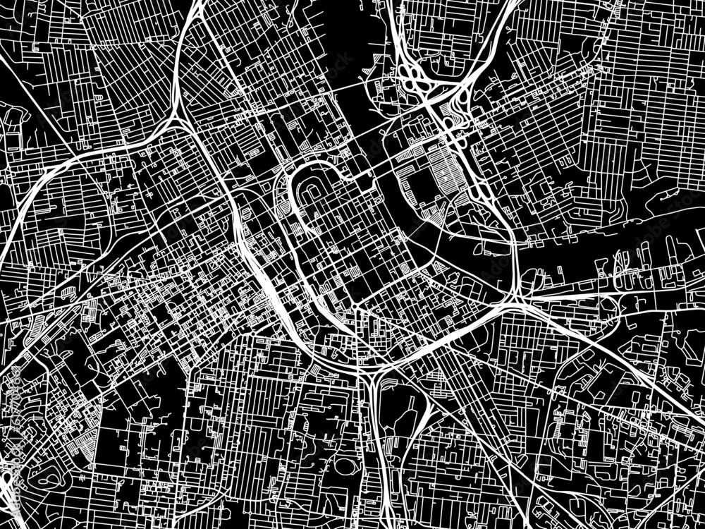 Vector road map of the city of  Nashville Center Tennessee in the United States of America with white roads on a black background.