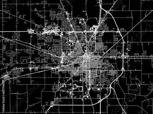 Vector road map of the city of  Muncie Indiana in the United States of America with white roads on a black background.
