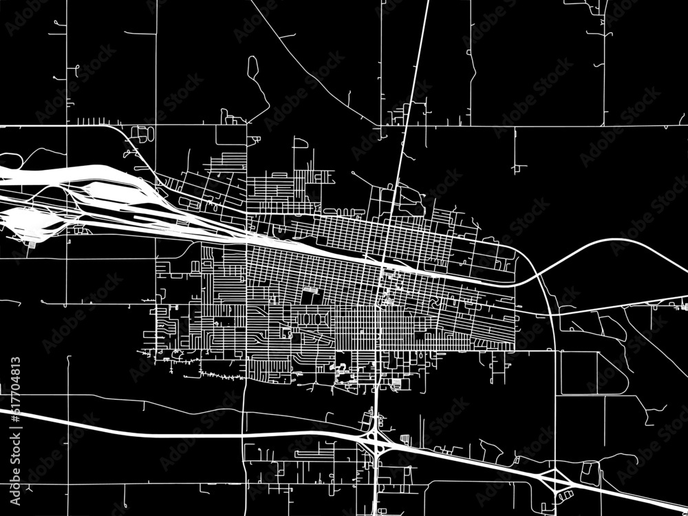 Vector road map of the city of North Platte Nebraska in the United States of America with white roads on a black background. Vector road map of the city of North Platte Nebraska in the United States of America with white roads on a black background.