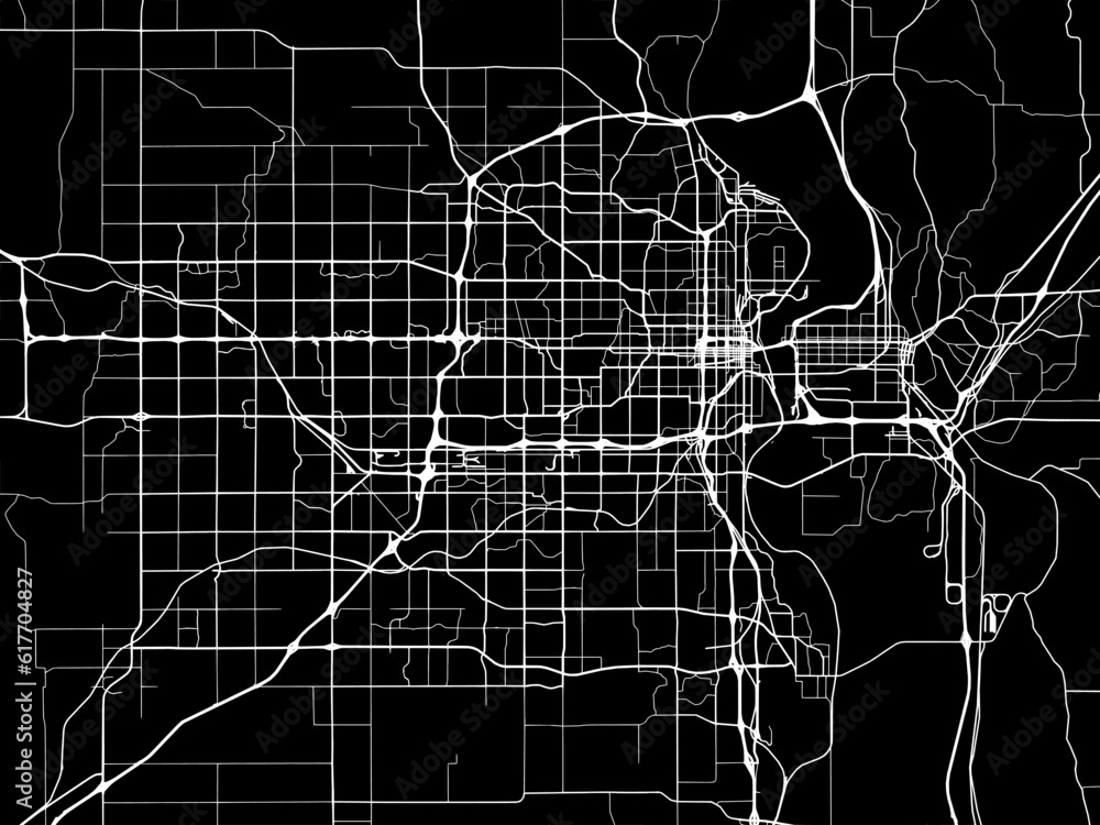 Vector road map of the city of  Omaha Nebraska in the United States of America with white roads on a black background.