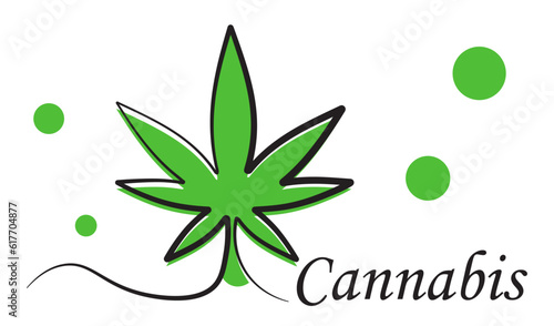 Cannabis leaf. Medical cannabis on a white background. Lettering. Vector illustration in doodle style