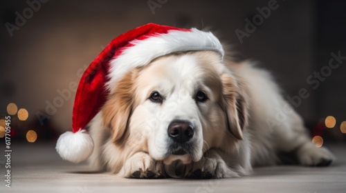 Festive Fuzzball: Dog in a Santa Hat Adds a Touch of Christmas Magic with Every Woof