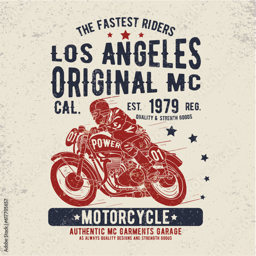 tee print design with custom motorcycle drawing as vector