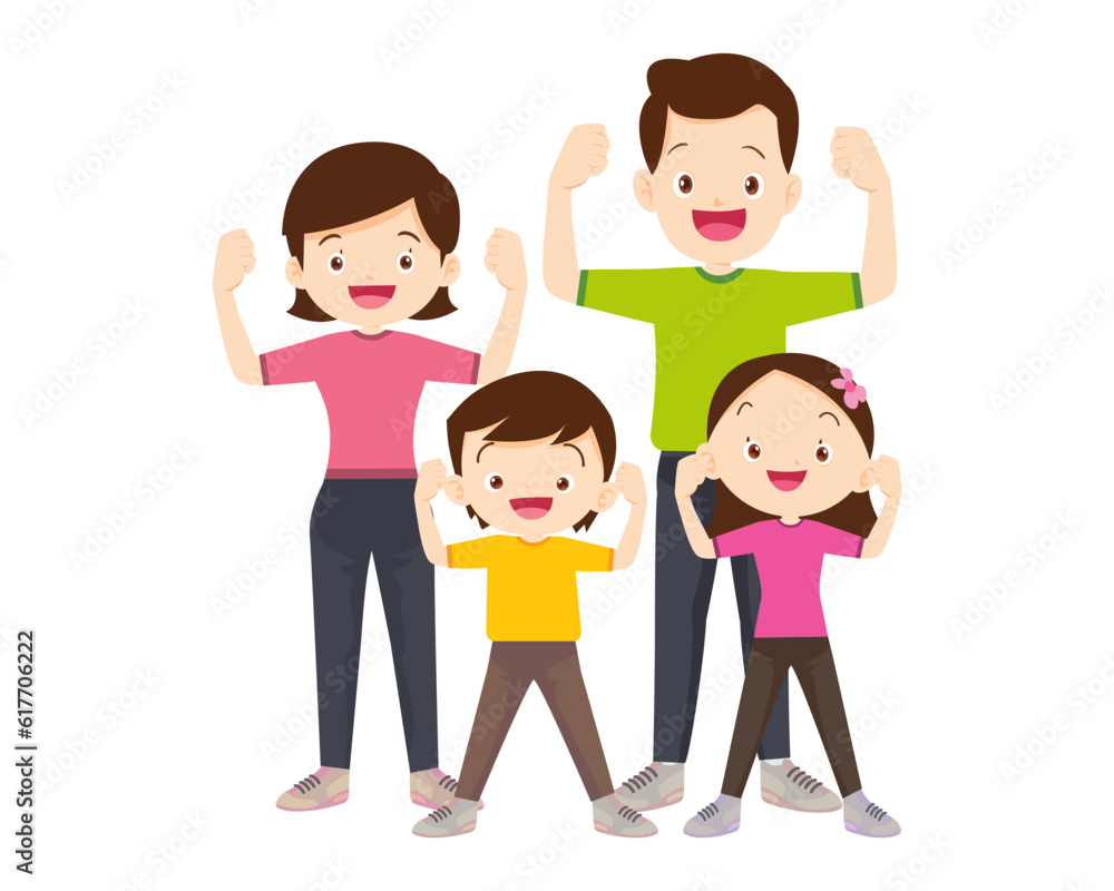 Happy Family Sport Activity. Mother, Father and Kid Doing Morning Exercising at Home Happy Family Sport Activity. Mother, Father and Kid Doing Morning Exercising at Home