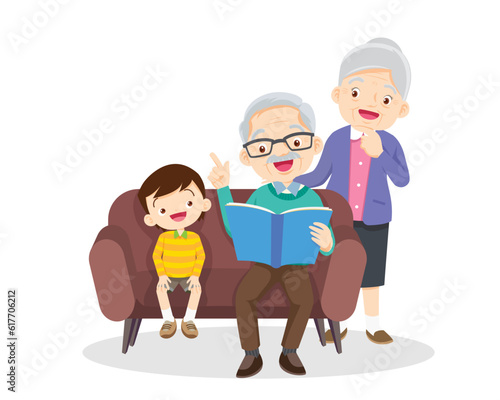 grandparents reading book with grandson 2