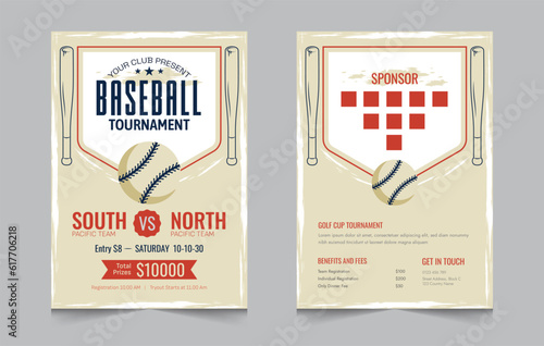 Photography Baseball flyer design template, Double sided baseball tournament poster, vector